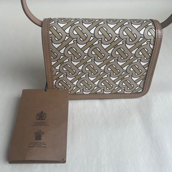 NWT Burberry TB Leather Monogram Small Beige Crossbody Shoulder Bag Purse - Picture 13 of 14